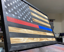 Load image into Gallery viewer, Picture Framed Rustic Thin Red/Blue Line
