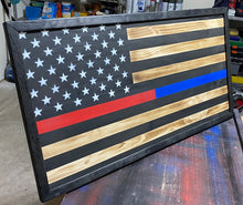 Load image into Gallery viewer, Picture Framed Rustic Thin Red/Blue Line
